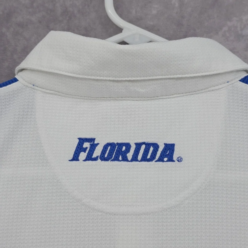 Vintage Florida Gators Nike Team Polo Shirt Mens L White Blue FIT DRY Athletic